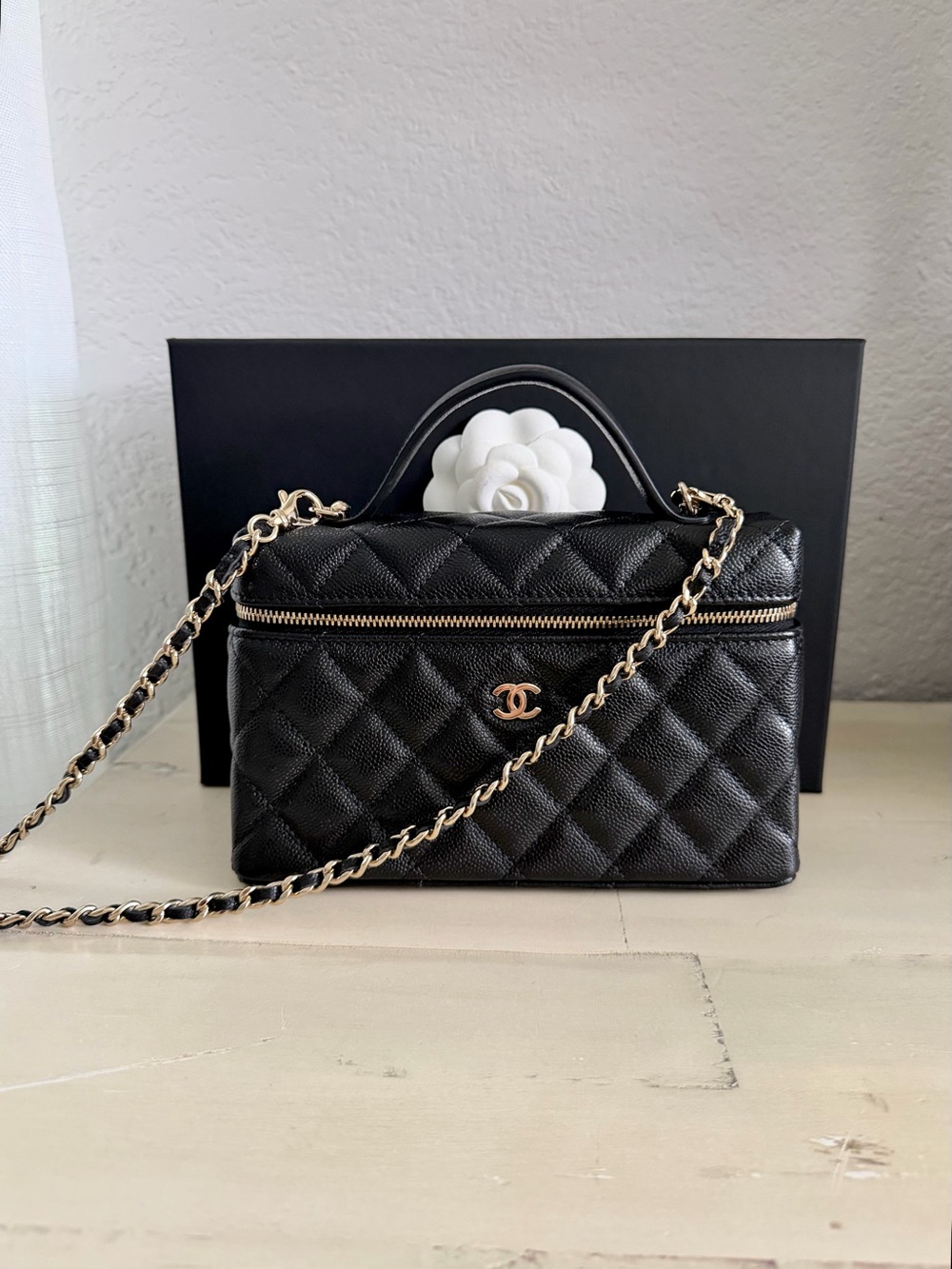 CHANEL Black Quilted Vanity Crossbody with Gold Chain - Picture 2 of 8